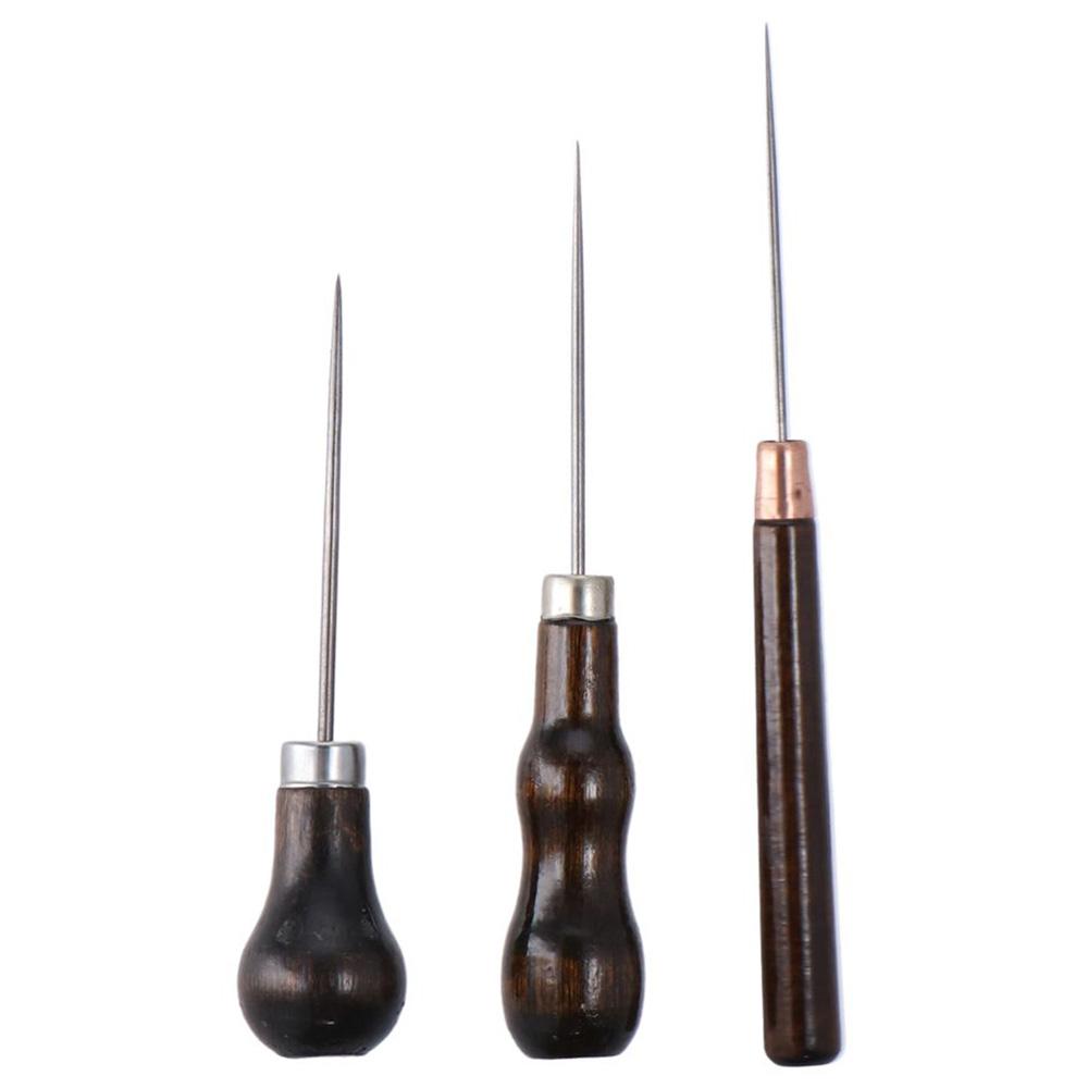 Leatherwork Punching Tool - 3 adet ahşap saplı çizik Awl
