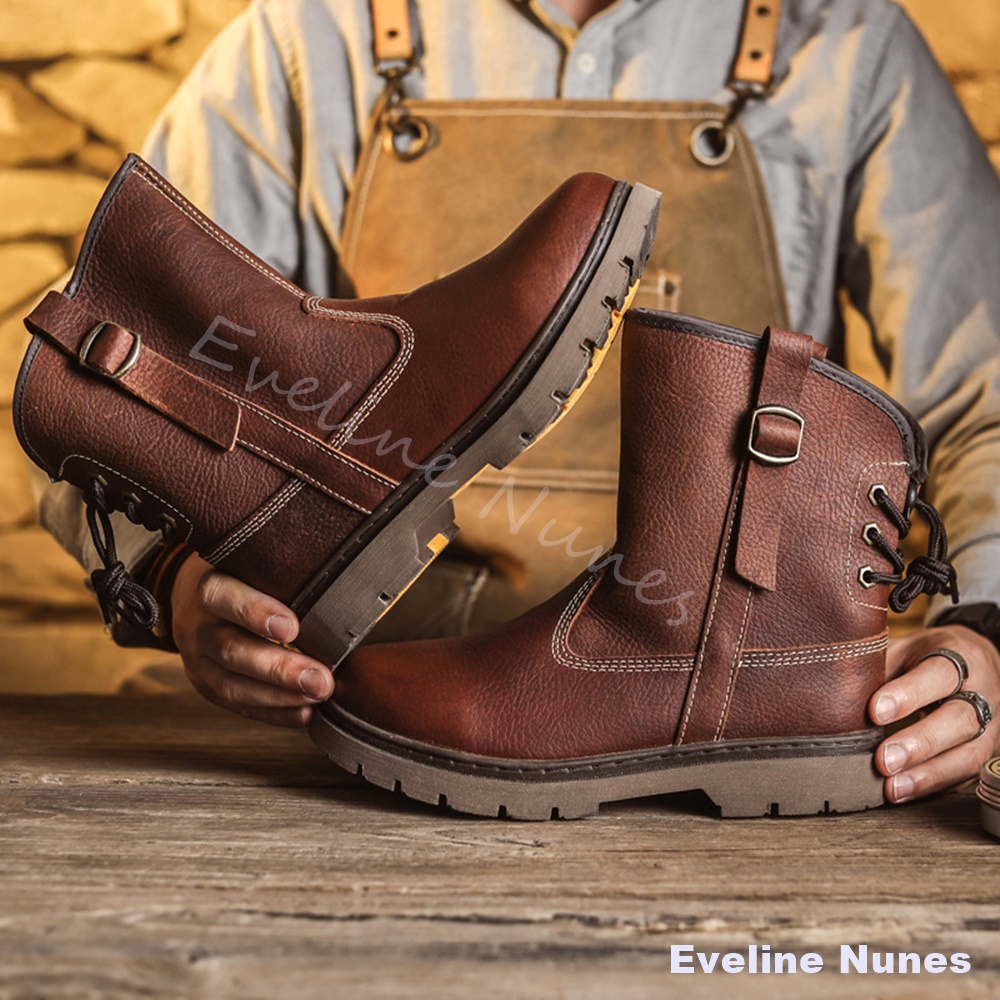Leather Work Western - Erkek Hakiki Deri Yüksek Bilekli İş