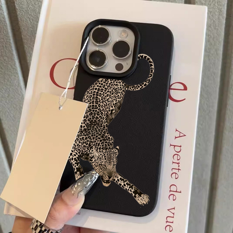 Leather X - Havalı Siyah Leopar Desenli Lychee Dokulu