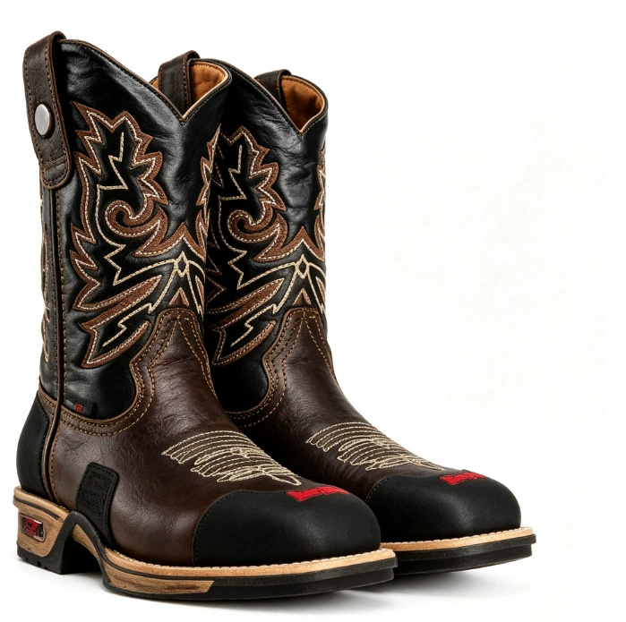Leather Work Western - Erkek Kahverengi Siyah Batı Tarzı İş