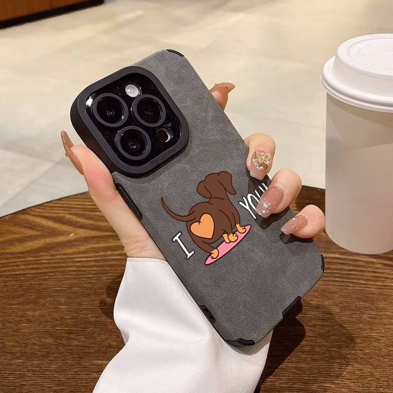 Leather X - Sevimli Dachshund Kalp Baskılı Telefon Kılıfı